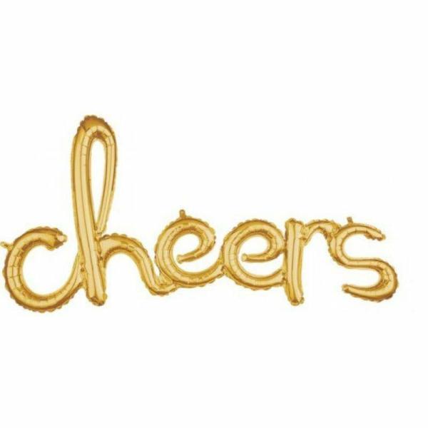 Air-Filled Banners | Gold Cheers Script Phrases Foil Balloon – 101Cm X 53Cm