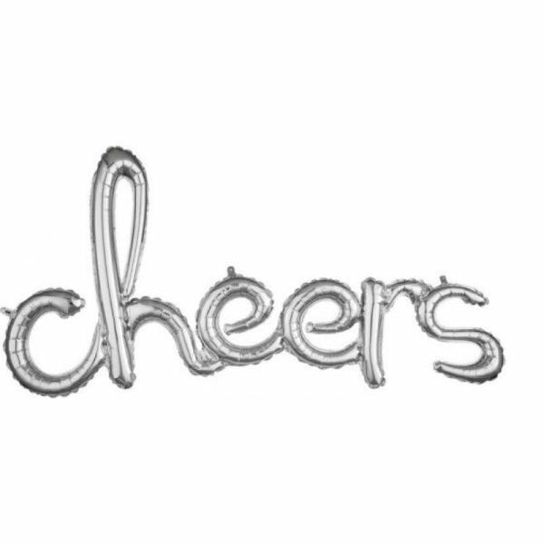 Air-Filled Banners | Silver Cheers Script Phrases Foil Balloon – 101Cm X 53Cm