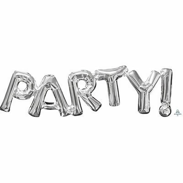 Air-Filled Banners | Silver Party! Foil Balloon With Ribbon & Straw To Inflate Air – 83Cm X 22Cm