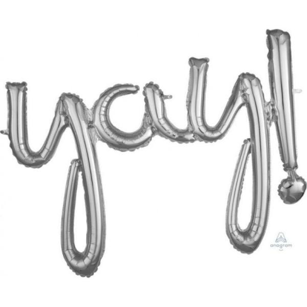 Air-Filled Banners | Silver Yay Phrase Foil Balloon – 88Cm X 63Cm