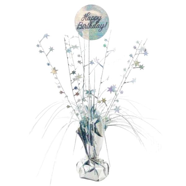 Balloon Weights | Happy Birthday Holographic Silver Centrepiece – 165G