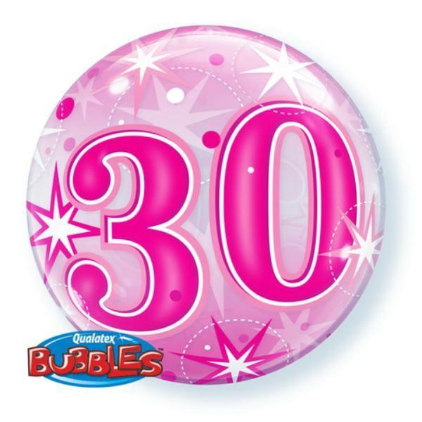 Birthday & Milestone Bubble Balloons | 30 Pink Starburst Sparkle Bubble Balloon – 56Cm