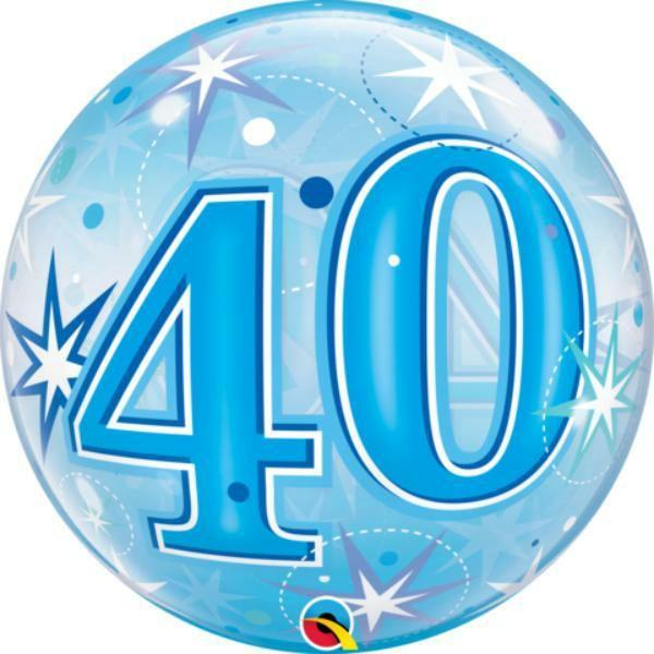 Birthday & Milestone Bubble Balloons | 40 Blue Starburst Sparkle Bubble Balloon – 56Cm