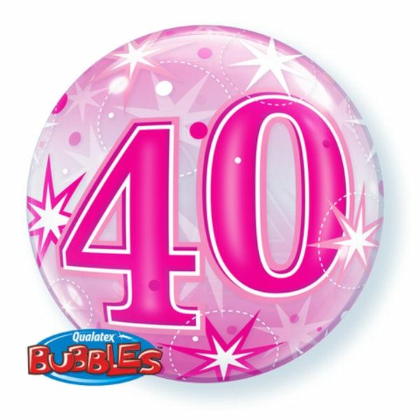 Birthday & Milestone Bubble Balloons | 40 Pink Starburst Sparkle Bubble Balloon – 56Cm