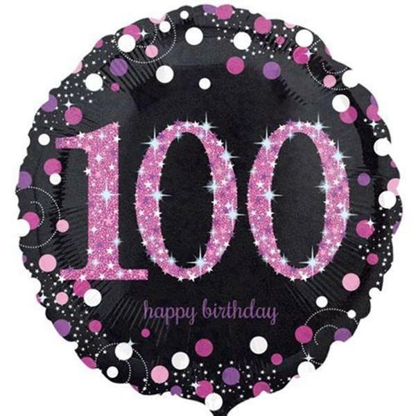 Birthday & Milestone Foil Balloons | 100Th Birthday Pink Holographic Foil Balloon – 45Cm