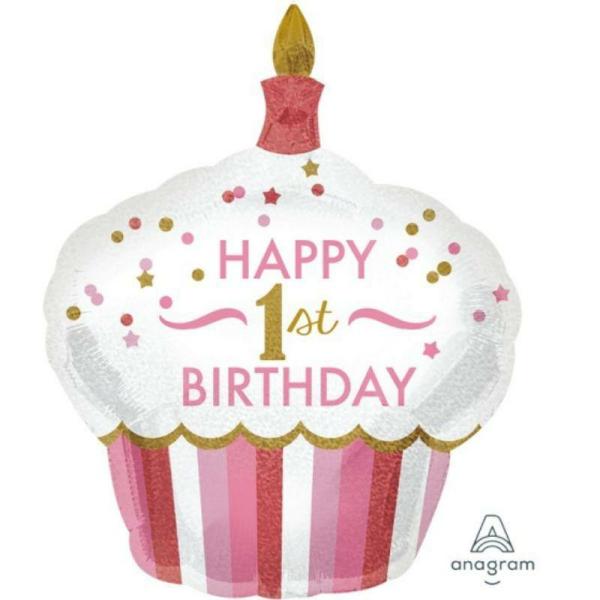 Birthday & Milestone Foil Balloons | 1St Birthday Cupcake Foil Balloon – 73Cm X 91Cm