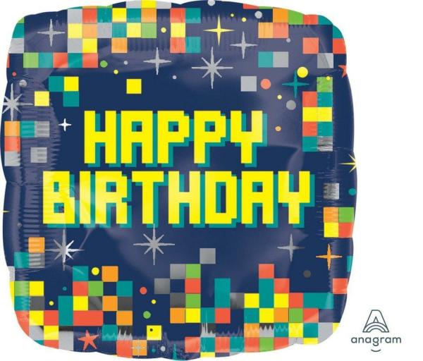 Birthday & Milestone Foil Balloons | Birthday Pixels Square Foil Balloon – 45Cm