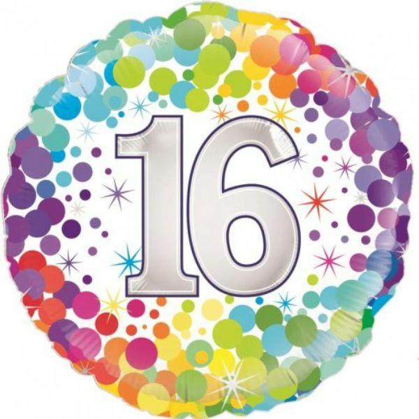 Birthday & Milestone Foil Balloons | Colourful Confetti 16 Round Foil Balloon – 45Cm