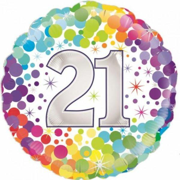 Birthday & Milestone Foil Balloons | Colourful Confetti 21 Round Foil Balloon – 45Cm