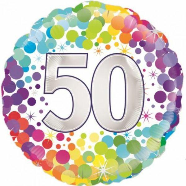 Birthday & Milestone Foil Balloons | Colourful Confetti 50 Round Foil Balloon – 45Cm