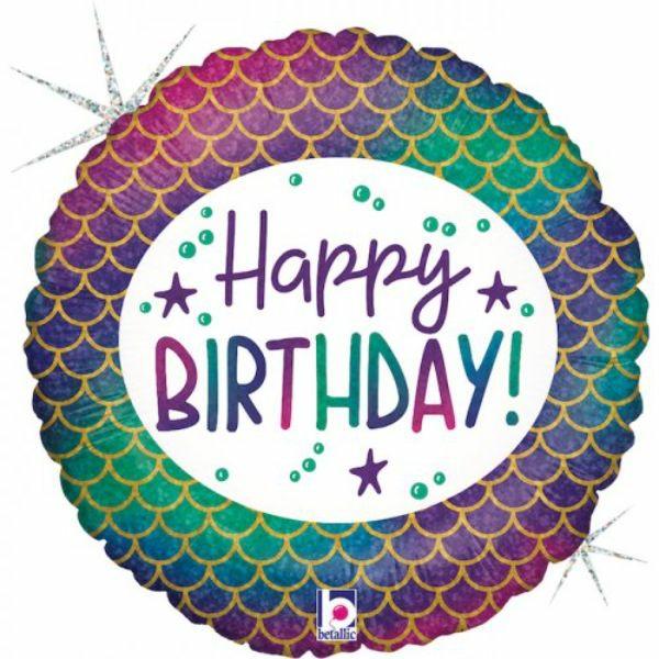 Birthday & Milestone Foil Balloons | Glitter Mermaid Birthday Round Foil Balloon – 46Cm