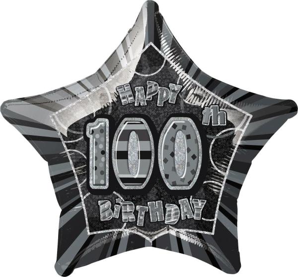 Birthday & Milestone Foil Balloons | Glitz Black Happy 100H Birthday Star Foil Balloon – 50Cm