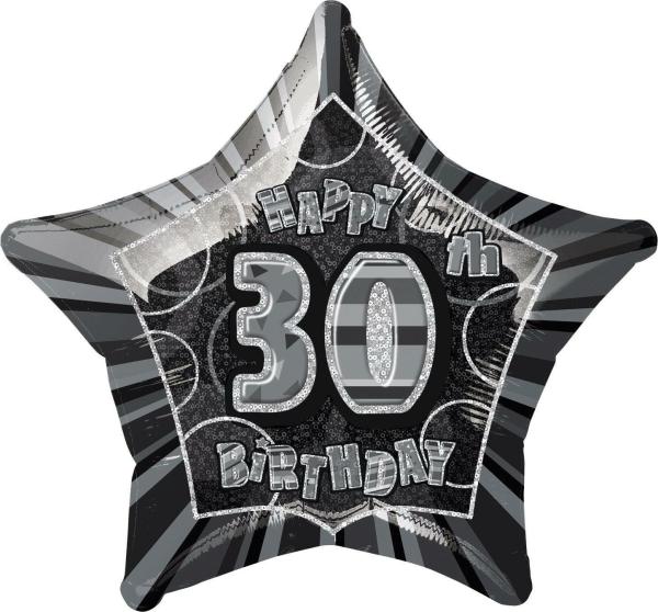 Birthday & Milestone Foil Balloons | Glitz Black & Silver Happy 30Th Birthday Star Foil Balloon – 50Cm