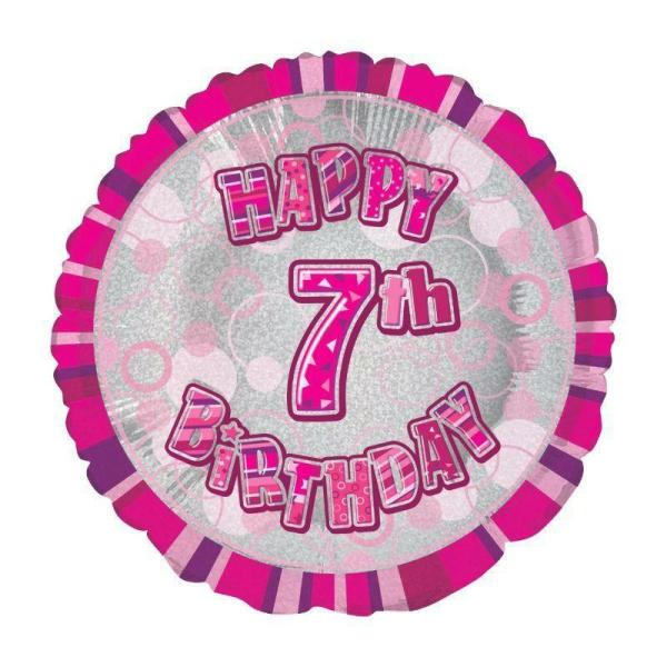 Birthday & Milestone Foil Balloons | Glitz Pink Happy 7Th Birthday Round Foil Balloon – 45Cm