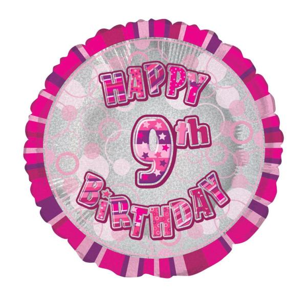 Birthday & Milestone Foil Balloons | Glitz Pink Happy 9Th Birthday Round Foil Balloon – 45Cm