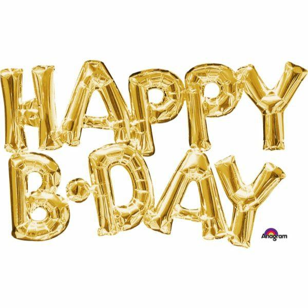 Birthday & Milestone Foil Balloons | Gold Phrase Happy Birthday Foil Balloons