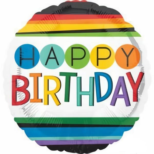 Birthday & Milestone Foil Balloons | Happy Birthday Multicoloured Stripes Foil Balloon – 45Cm