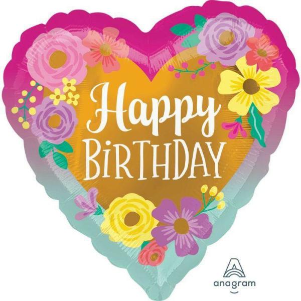 Birthday & Milestone Foil Balloons | Happy Birthday Painted Flowers Foil Balloon – 45Cm