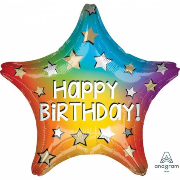 Birthday & Milestone Foil Balloons | Happy Birthday Rainbow Star Foil Balloon – 45Cm