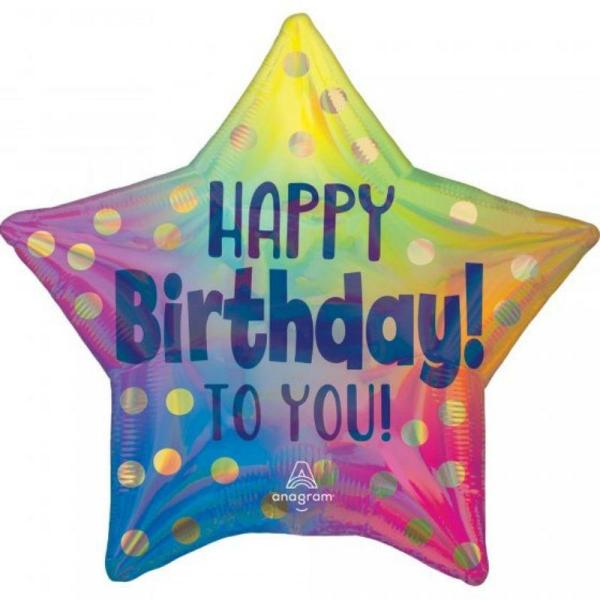 Birthday & Milestone Foil Balloons | Happy Birthday To You Gold Dots Holographic Star Foil Balloon – 45Cm