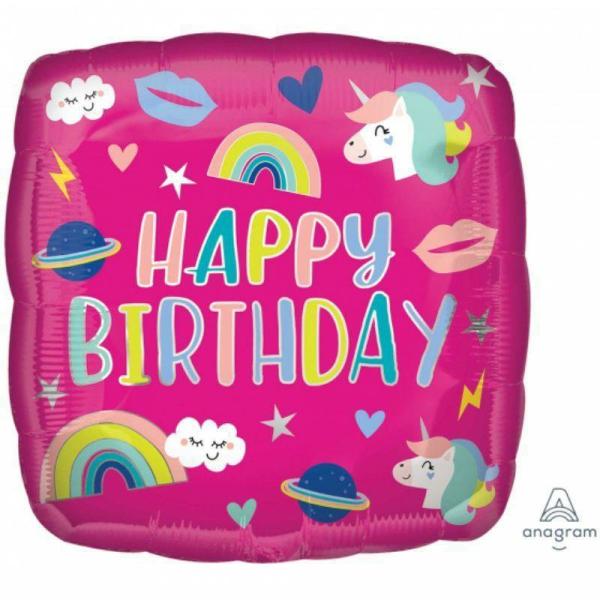 Birthday & Milestone Foil Balloons | Happy Birthday Unicorn Trendy Icons Foil Balloon – 45Cm