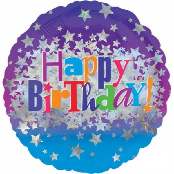 Birthday & Milestone Foil Balloons | Holographic Happy Birthday Bright Stars Foil Balloon – 45Cm