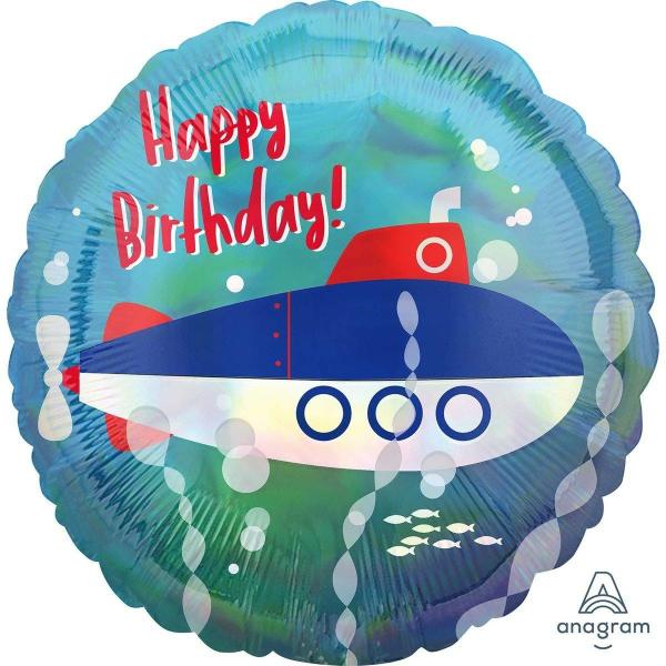 Birthday & Milestone Foil Balloons | Holographic Iridescent Submarine Round Foil Balloon – 45Cm