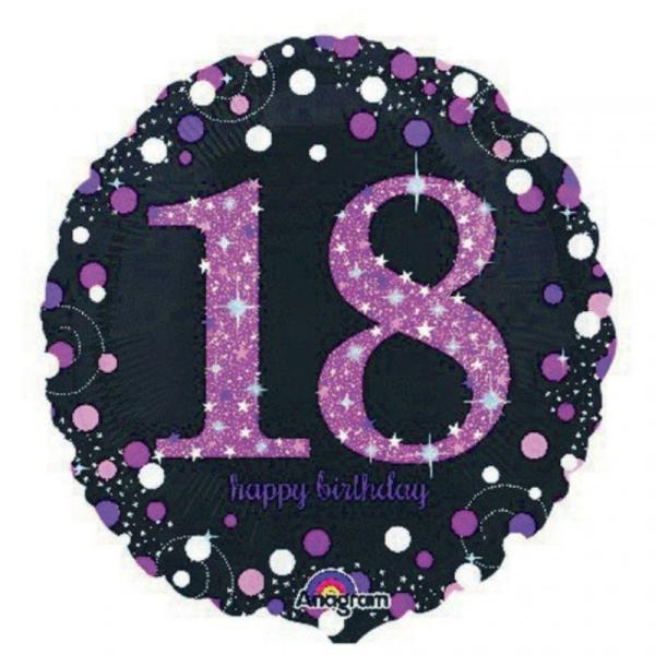 Birthday & Milestone Foil Balloons | Holographic Pink 18 Celebration – 45Cm