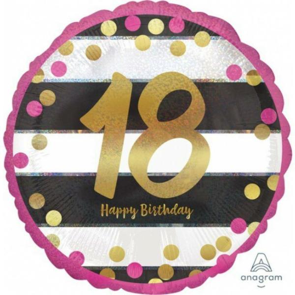 Birthday & Milestone Foil Balloons | Holographic Pink & Gold Milestone 18 Foil Balloon – 45Cm