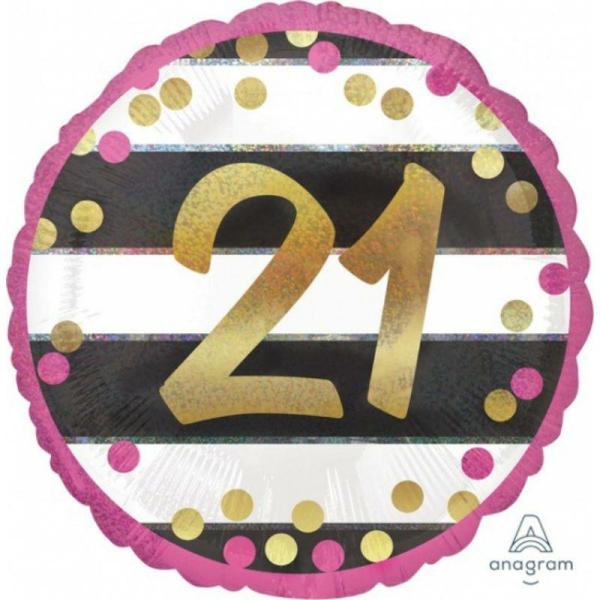 Birthday & Milestone Foil Balloons | Holographic Pink & Gold Milestone 21 Foil Balloon – 45Cm