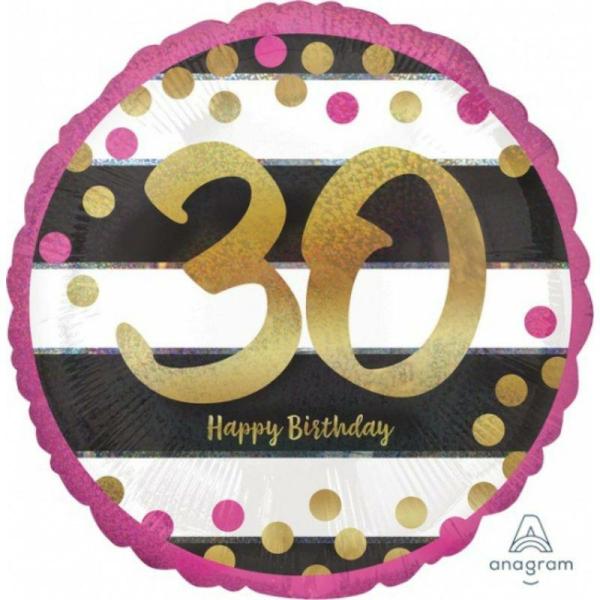 Birthday & Milestone Foil Balloons | Holographic Pink & Gold Milestone 30 Foil Balloon – 45Cm