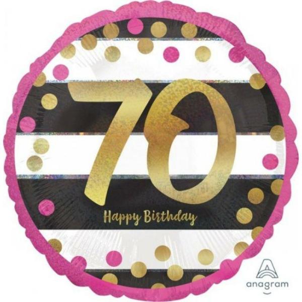 Birthday & Milestone Foil Balloons | Holographic Pink & Gold Milestone 70 Foil Balloon – 45Cm