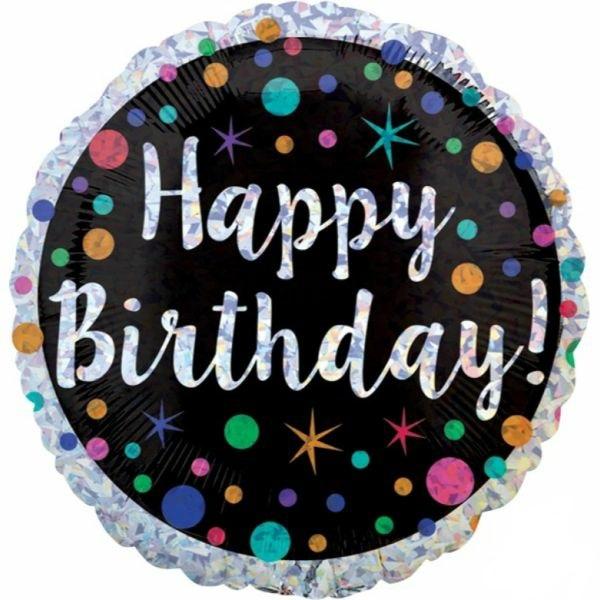 Birthday & Milestone Foil Balloons | Holographic Polka Dot Happy Birthday Foil Balloon – 45Cm