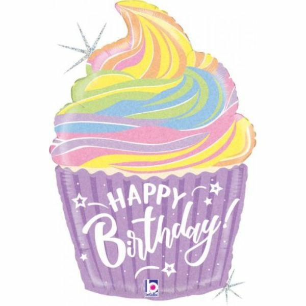 Birthday & Milestone Foil Balloons | Pastel Birthday Cupcake Shape Foil Balloon – 69Cm