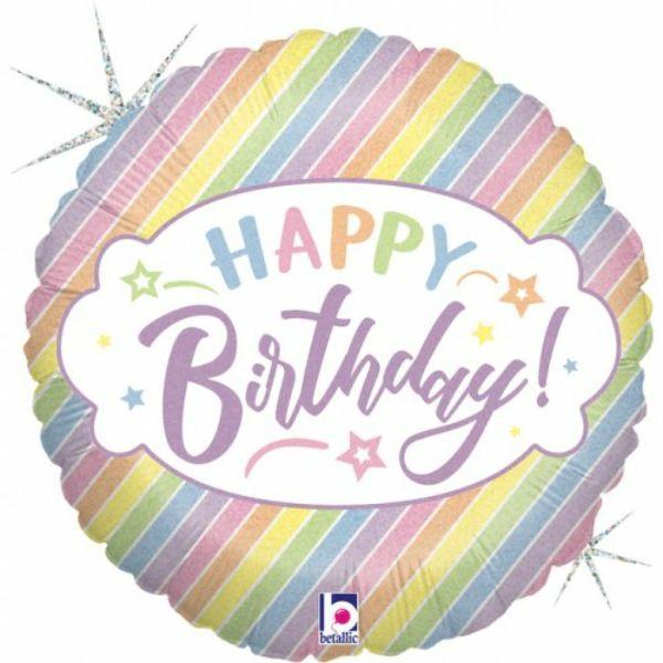 Birthday & Milestone Foil Balloons | Pastel Birthday Round Foil Balloon – 46Cm