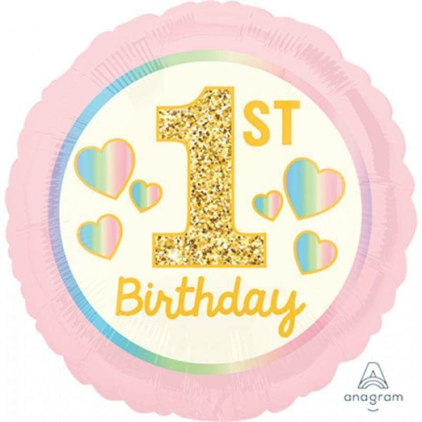 Birthday & Milestone Foil Balloons | Pink And Gold 1St Birthday Foil Balloon – 45Cm