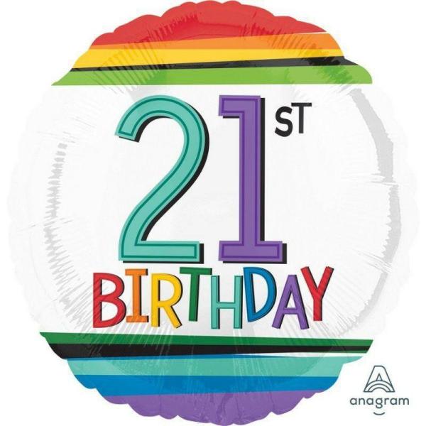 Birthday & Milestone Foil Balloons | Rainbow Birthday 21 Foil Balloon – 45Cm