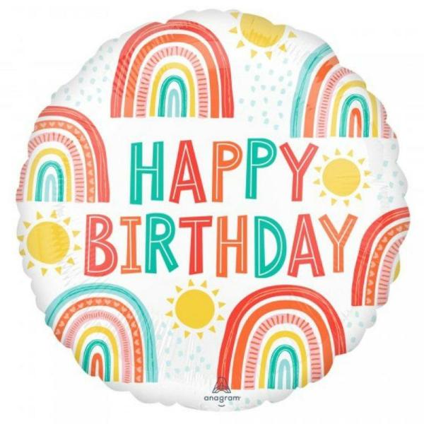 Birthday & Milestone Foil Balloons | Retro Rainbow Happy Birthday Foil Balloon – 45Cm