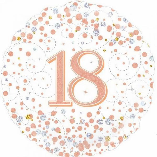 Birthday & Milestone Foil Balloons | Rose Gold Sparkling Fizz 18 Round Foil Balloon – 45Cm