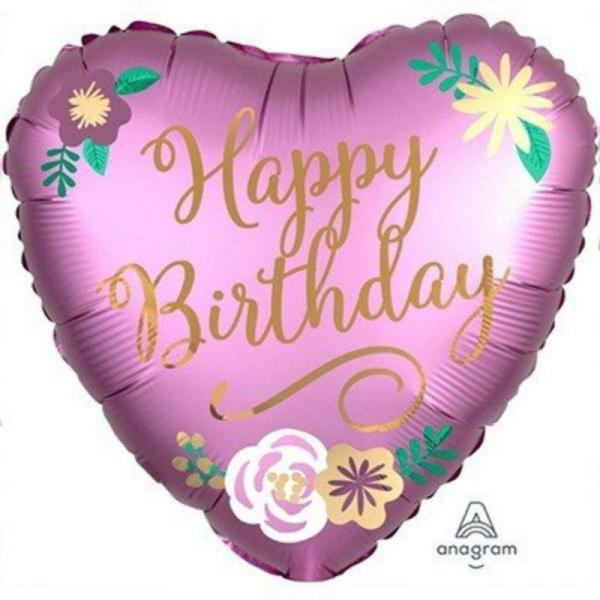 Birthday & Milestone Foil Balloons | Satin Happy Birthday Flowers Foil Balloon – 45Cm