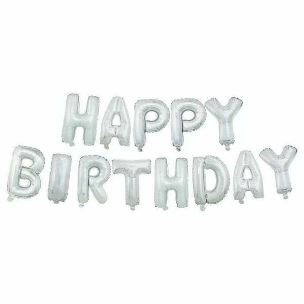 Birthday & Milestone Foil Balloons | Shiny Silver Happy Birthday Foil Balloon