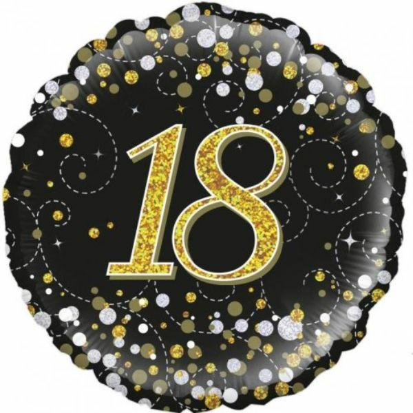 Birthday & Milestone Foil Balloons | Sparkling Fizz Black & Gold 18Th Birthday Foil Balloon – 46Cm