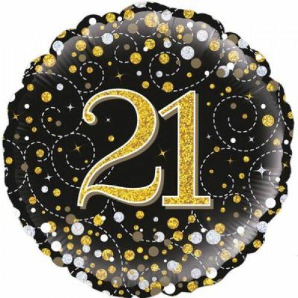 Birthday & Milestone Foil Balloons | Sparkling Fizz Black & Gold 21St Birthday Foil Balloon – 46Cm