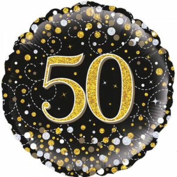 Birthday & Milestone Foil Balloons | Sparkling Fizz Black & Gold 50Th Birthday Foil Balloon – 46Cm