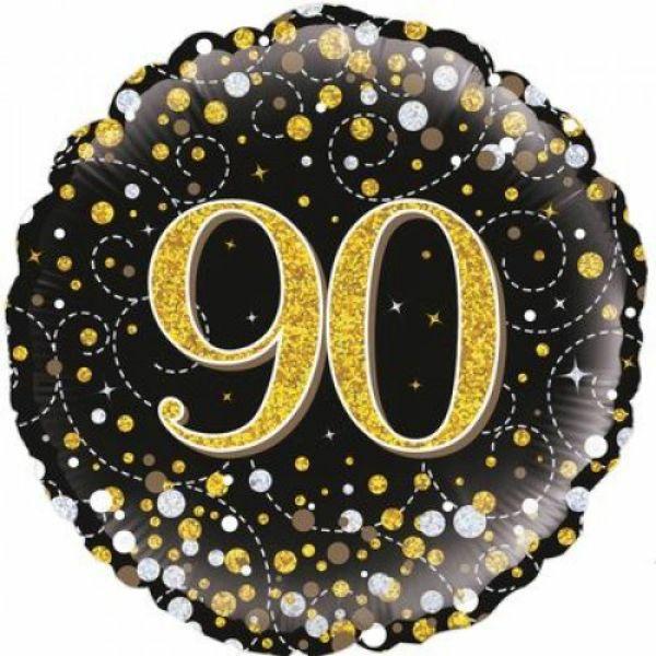 Birthday & Milestone Foil Balloons | Sparkling Fizz Black & Gold 90Th Birthday Foil Balloon – 46Cm