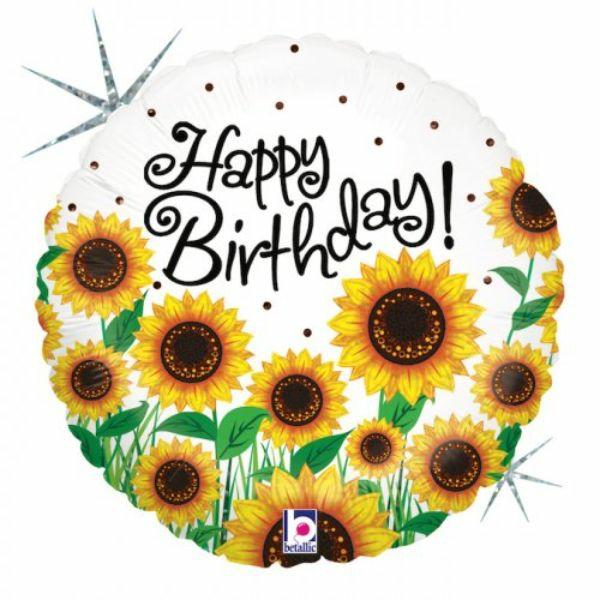 Birthday & Milestone Foil Balloons | Sunny Sunflowers Birthday Round Foil Balloon – 46Cm