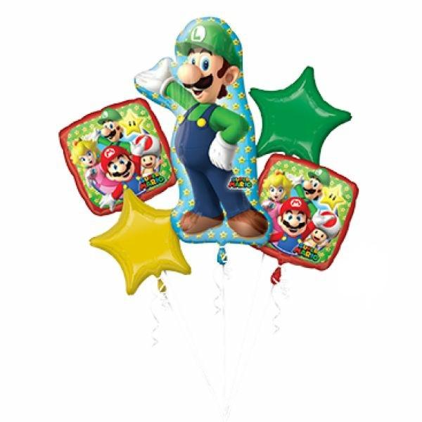 Character & Themed Foil Balloons | 5 Pack Super Mario Brothers Luigi Bouquet Foil Balloons – 45Cm