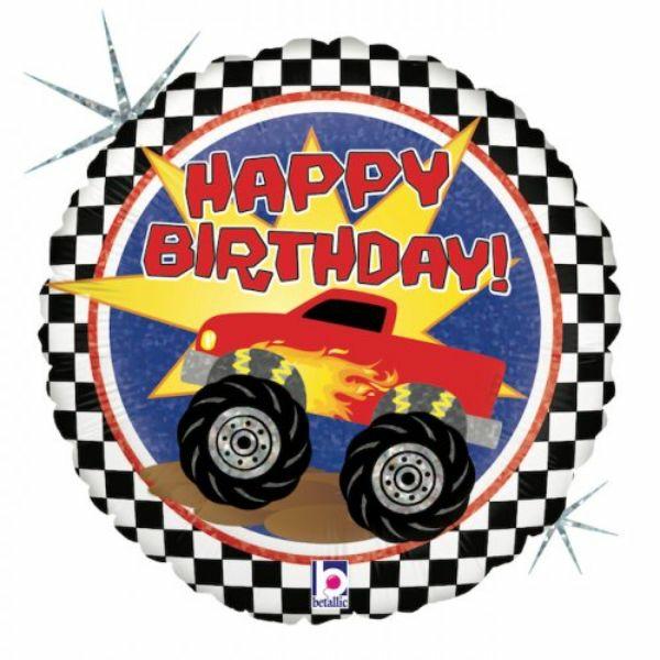 Character & Themed Foil Balloons | Monster Truck Holographic Round Foil Balloon – 45Cm