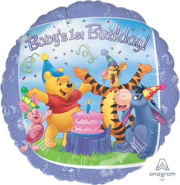 Character & Themed Foil Balloons | Pooh And Friends 1St Birthday Round Foil Balloon – 45Cm