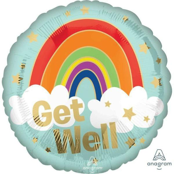 Message Foil Balloons | Get Well Golden Rainbow Foil Balloon – 45Cm